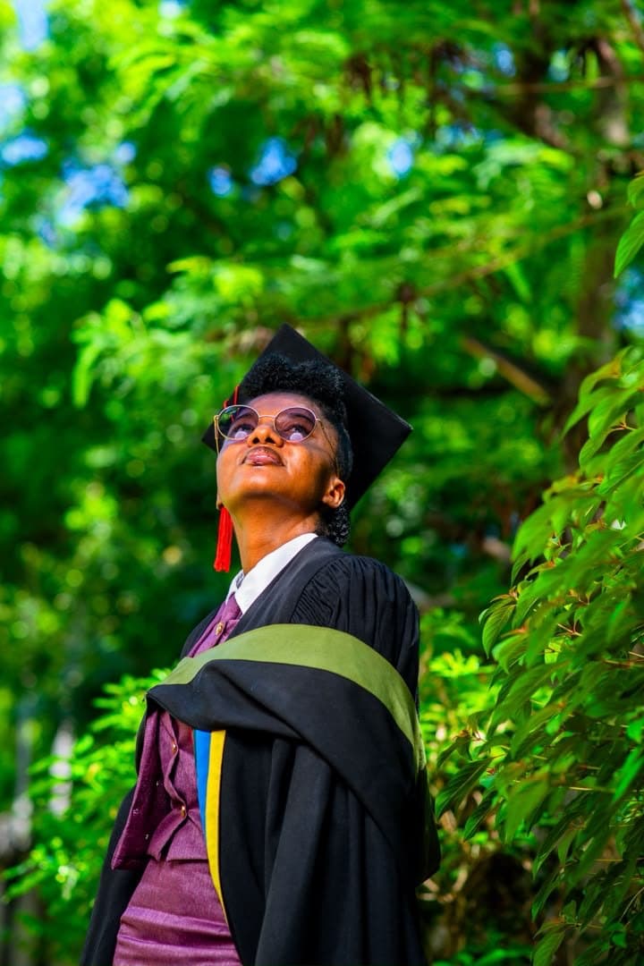 Cap and gown, looking up