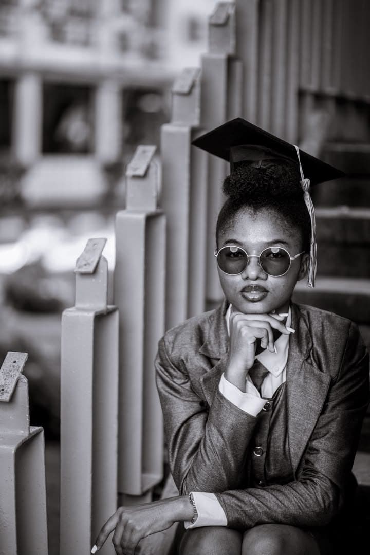 Cap and gown, in black and white